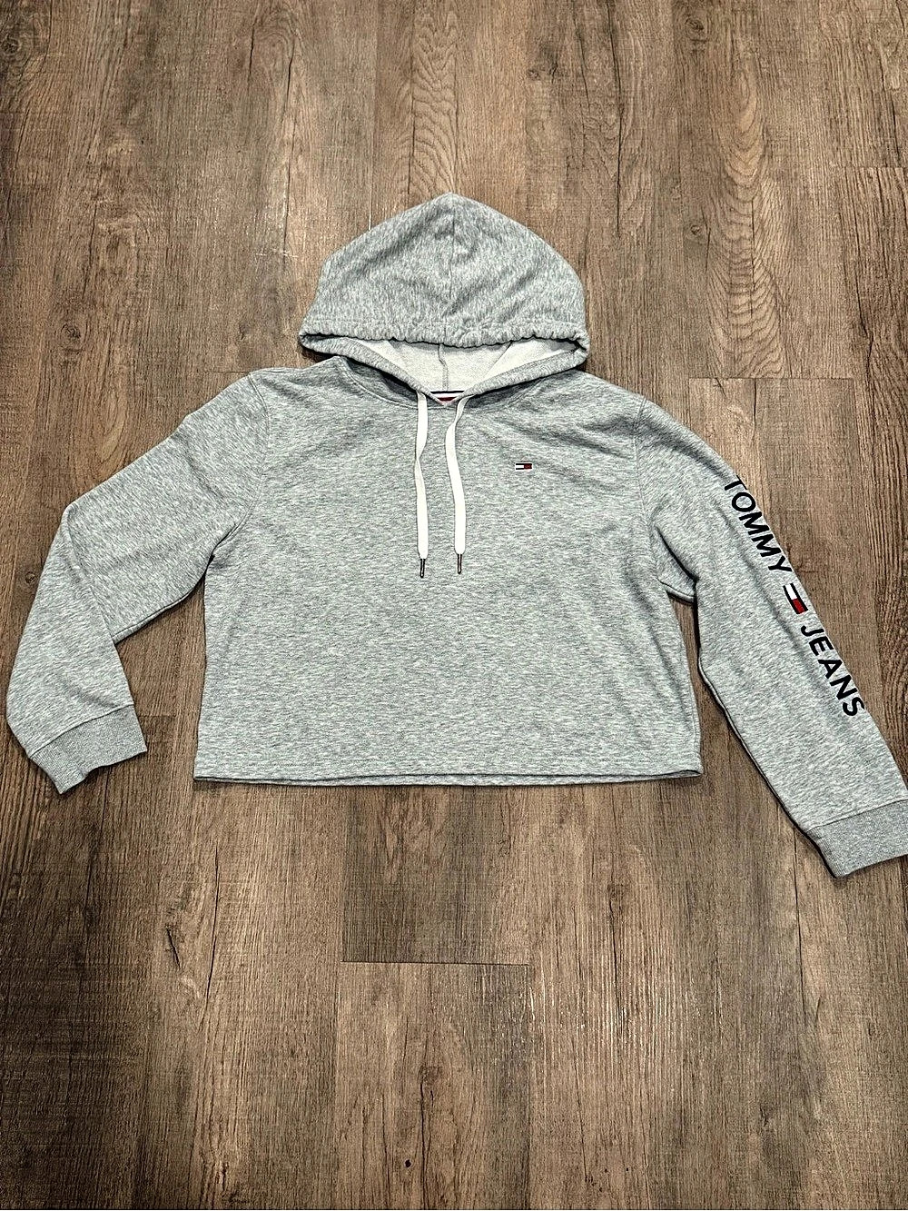 Tommy Jeans Cropped Logo Hoodie Gray Size Large